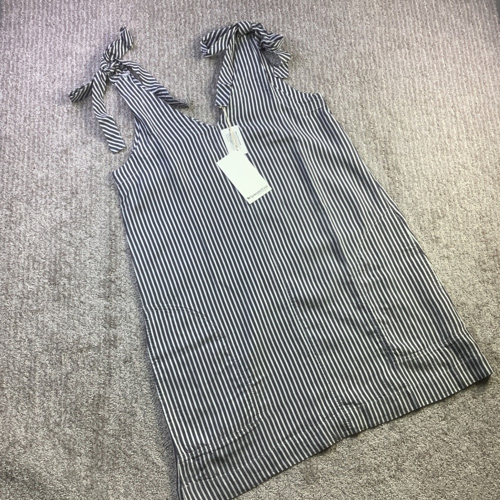 Splendid Kind Womens Navy White Striped Tie Shoulder Shift Dress Size S NWT